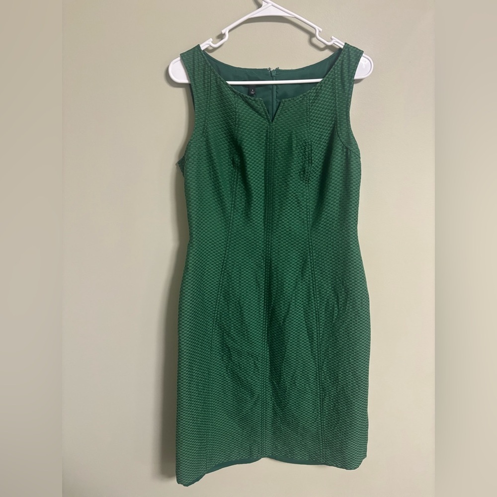 Talbots Green Textured Sheath Dress Career Size 8 Medium Cotton Silk Sleeveless